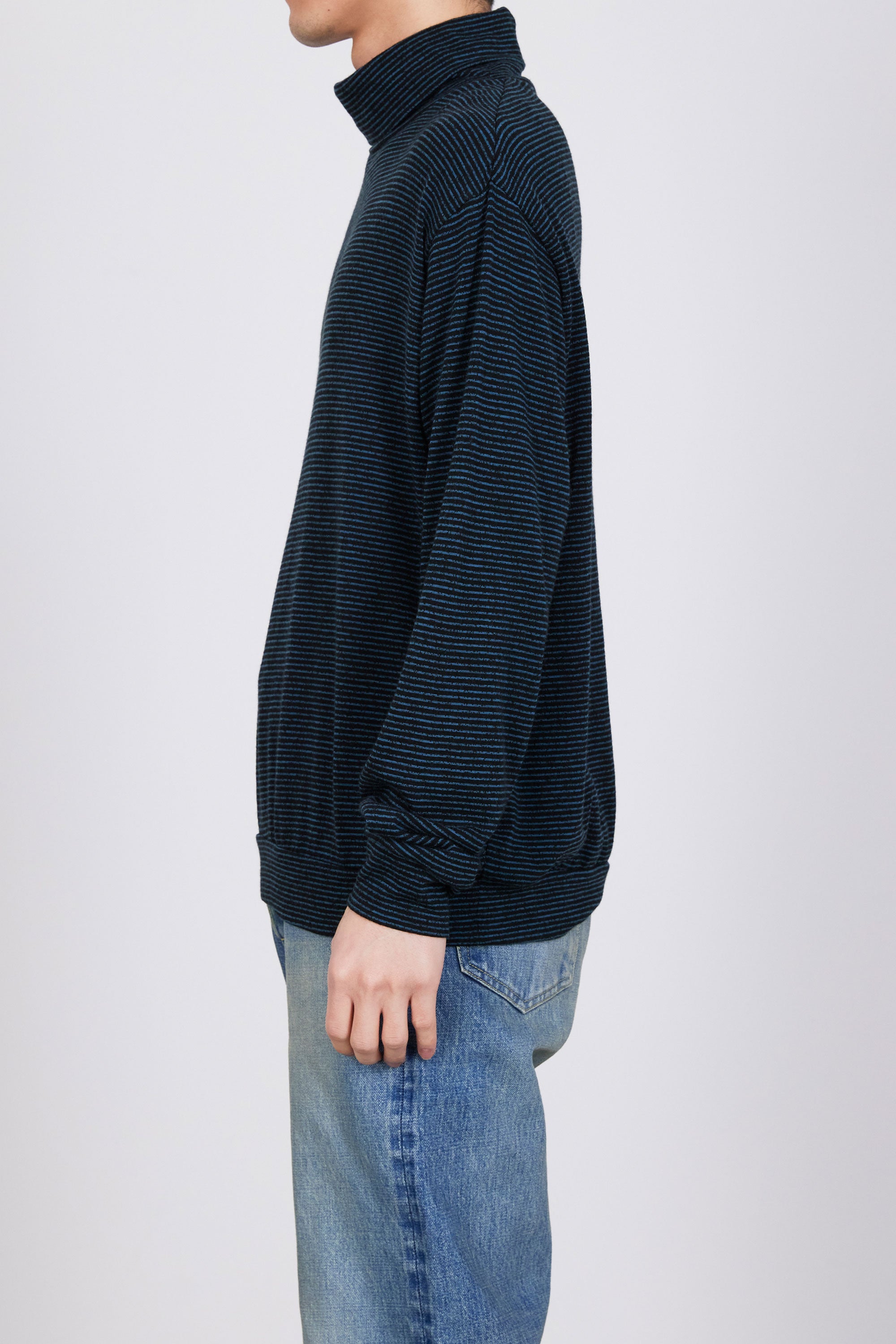 SP120's WOOL COTTON KNIT TURTLE NECK, Black × Blue