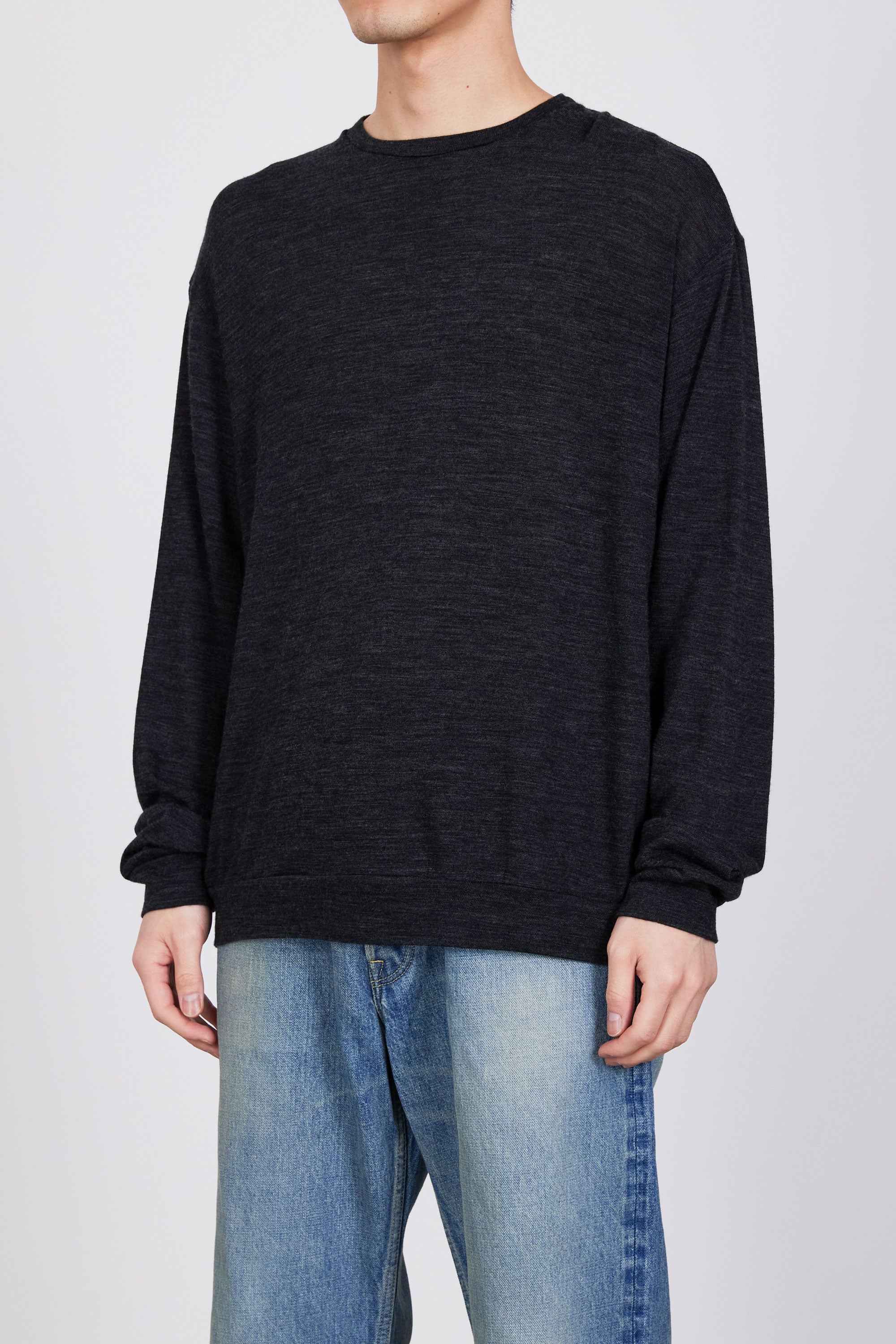 SP120's WOOL COTTON KNIT CREW NECK, Top Charcoal