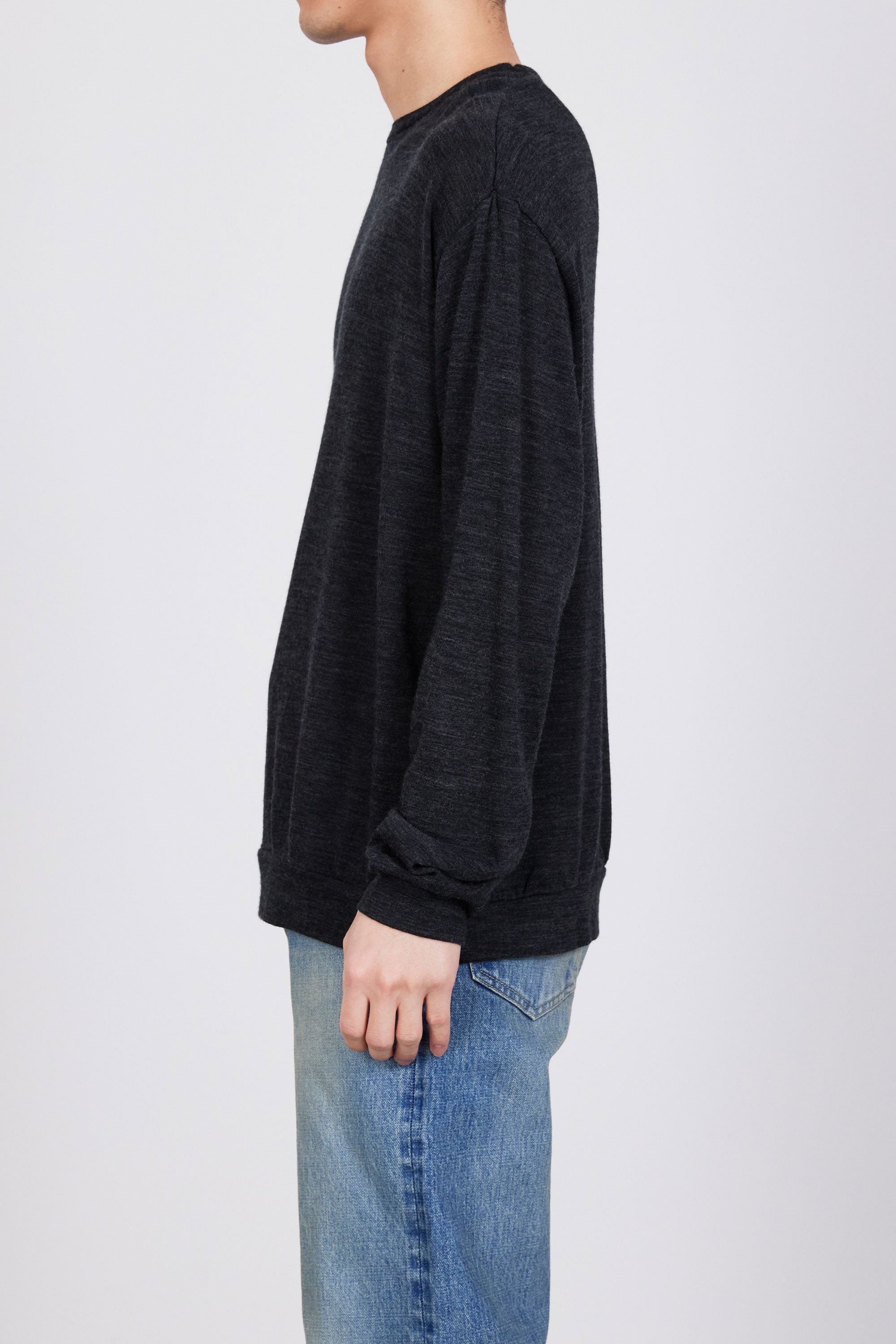 SP120's WOOL COTTON KNIT CREW NECK, Top Charcoal