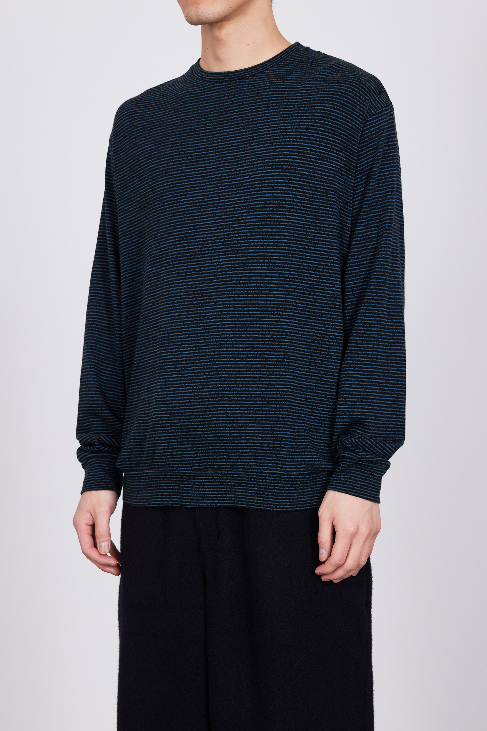 SP120's WOOL COTTON KNIT CREW NECK, Black × Blue