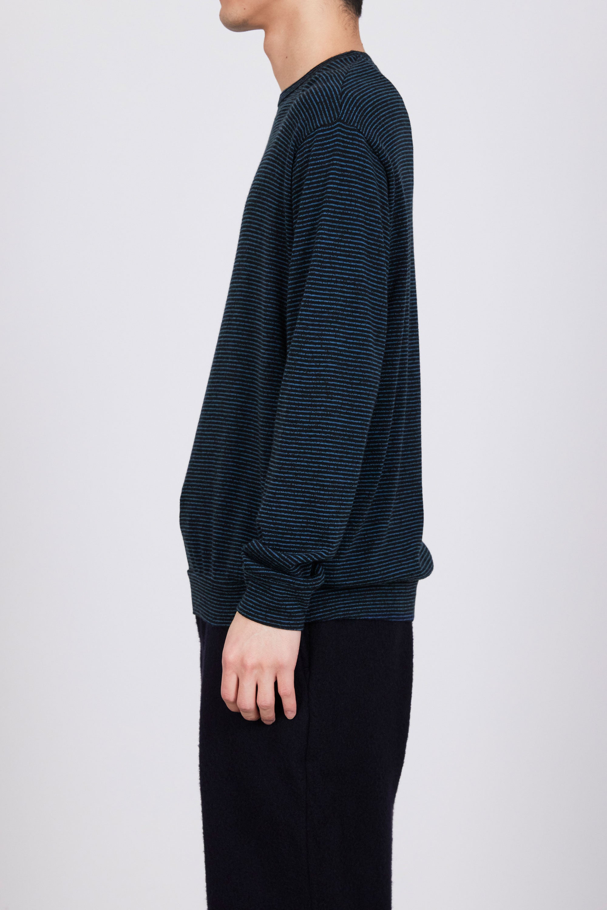 SP120's WOOL COTTON KNIT CREW NECK, Black × Blue