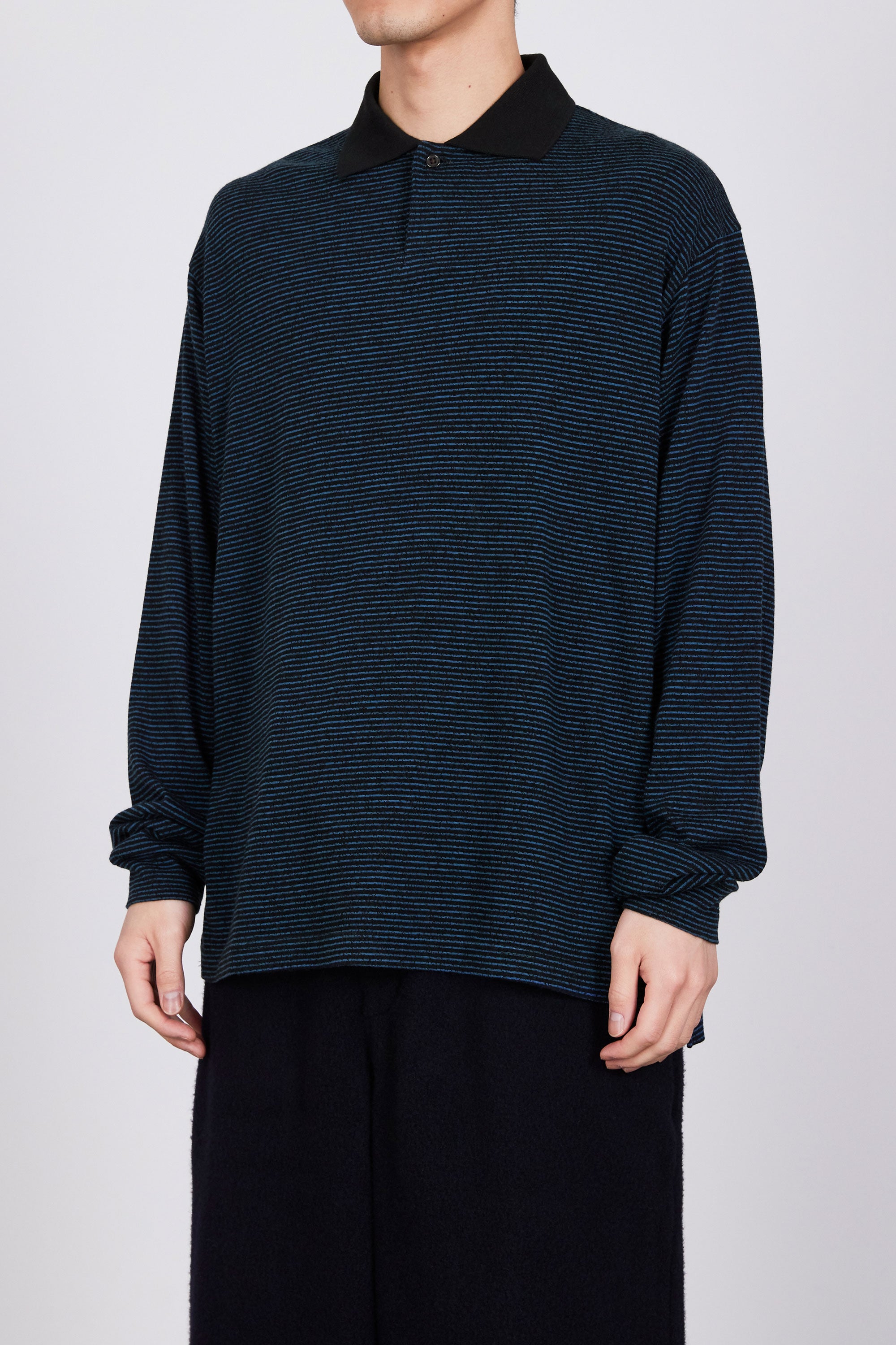 SP120's WOOL COTTON KNIT 1B POLO, Black × Blue