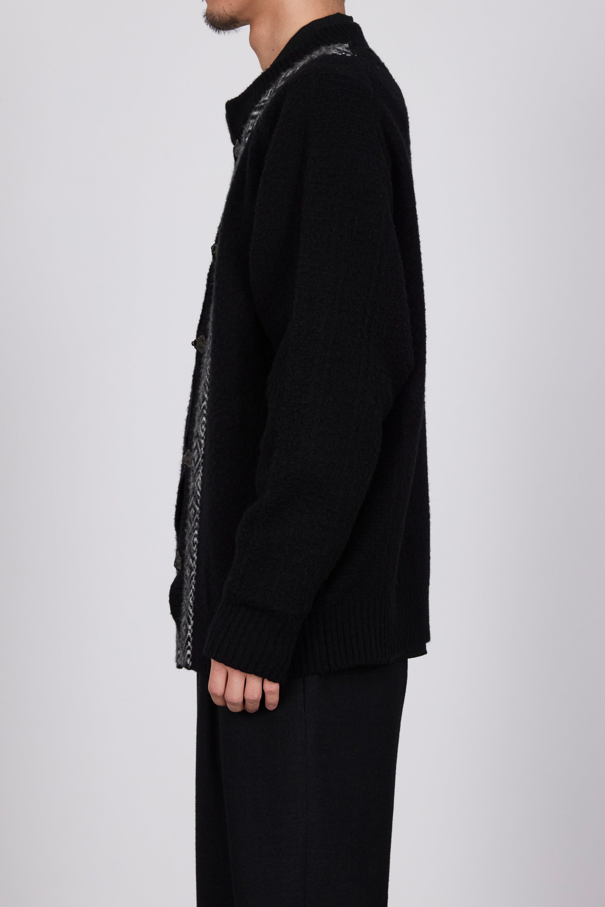 2/26 MERINO WOOL TYROLEAN CARDIGAN, Black