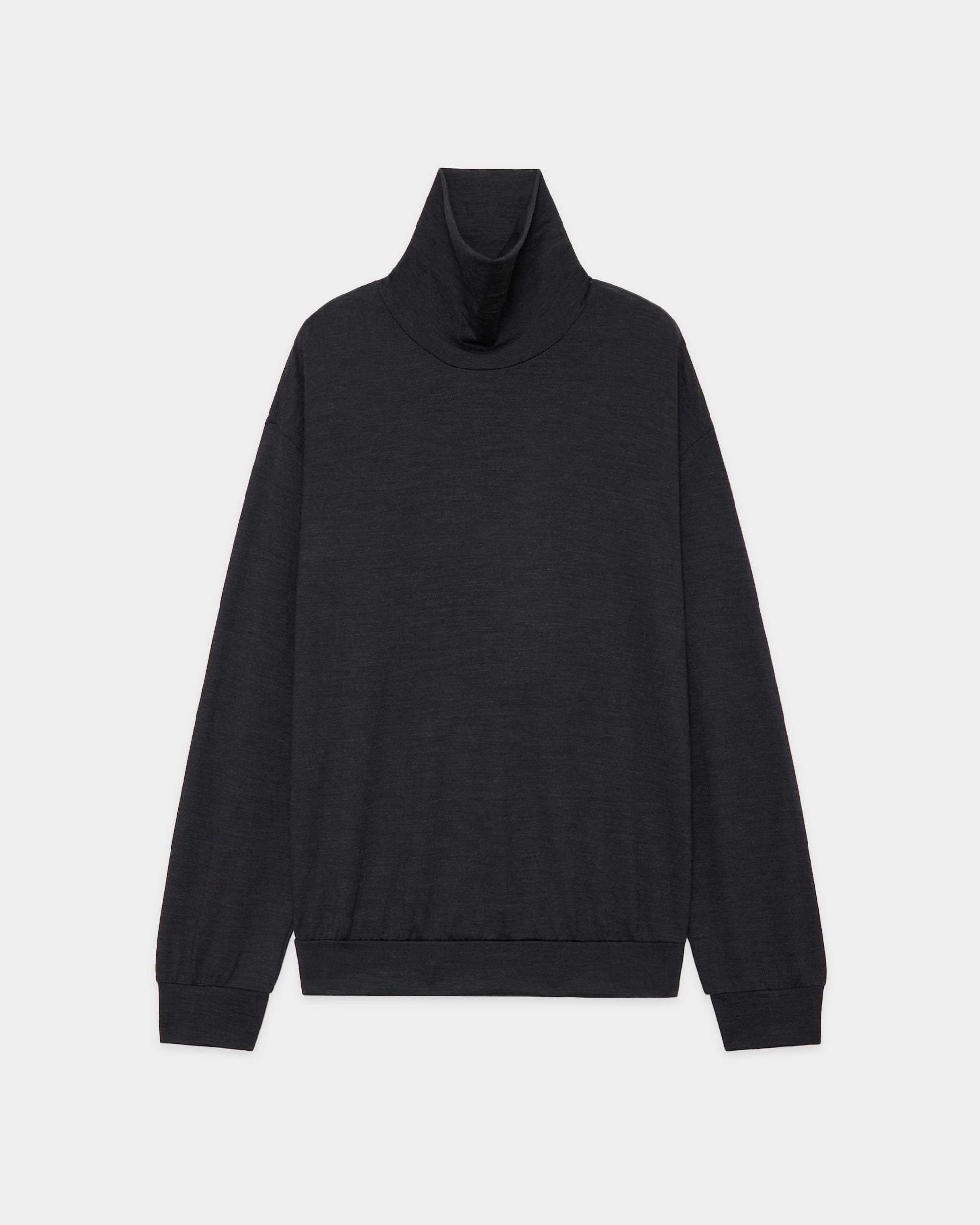 2/72 WOOL SINGLE JERSEY WASHABLE TURTLE NECK, Top Charcoal