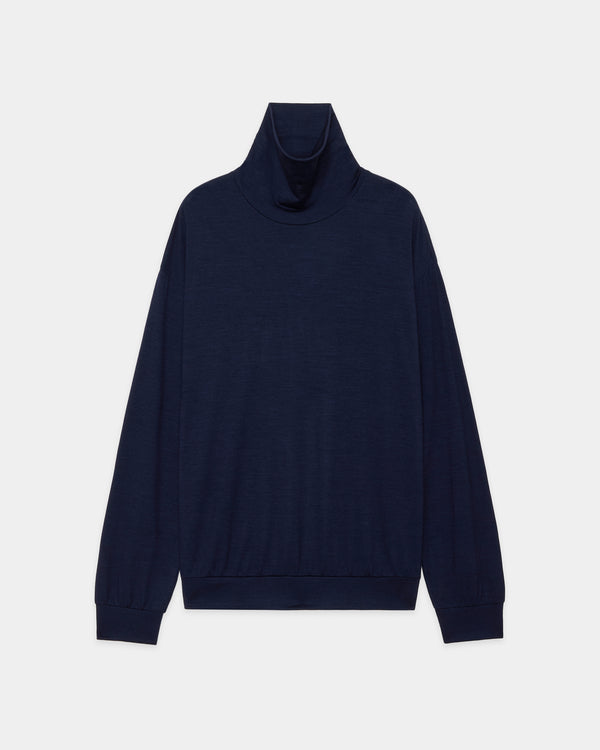 2/72 WOOL SINGLE JERSEY WASHABLE TURTLE NECK, Navy