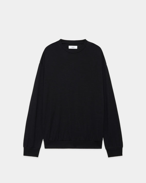 2/72 WOOL SINGLE JERSEY WASHABLE CREW NECK, Black