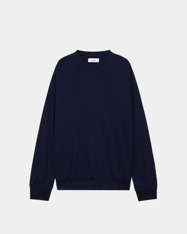 2/72 WOOL SINGLE JERSEY WASHABLE CREW NECK, Navy