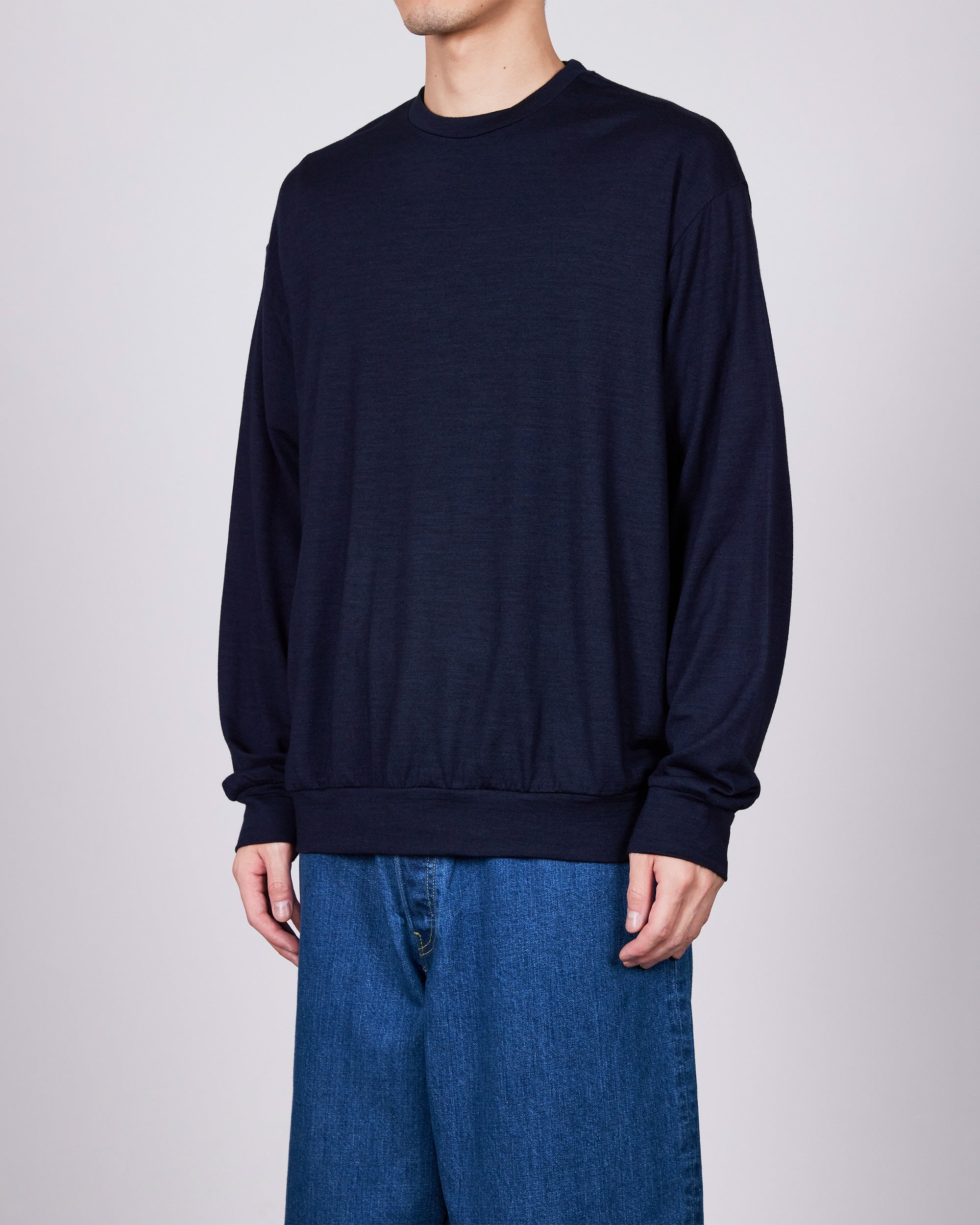 2/72 WOOL SINGLE JERSEY WASHABLE CREW NECK, Navy