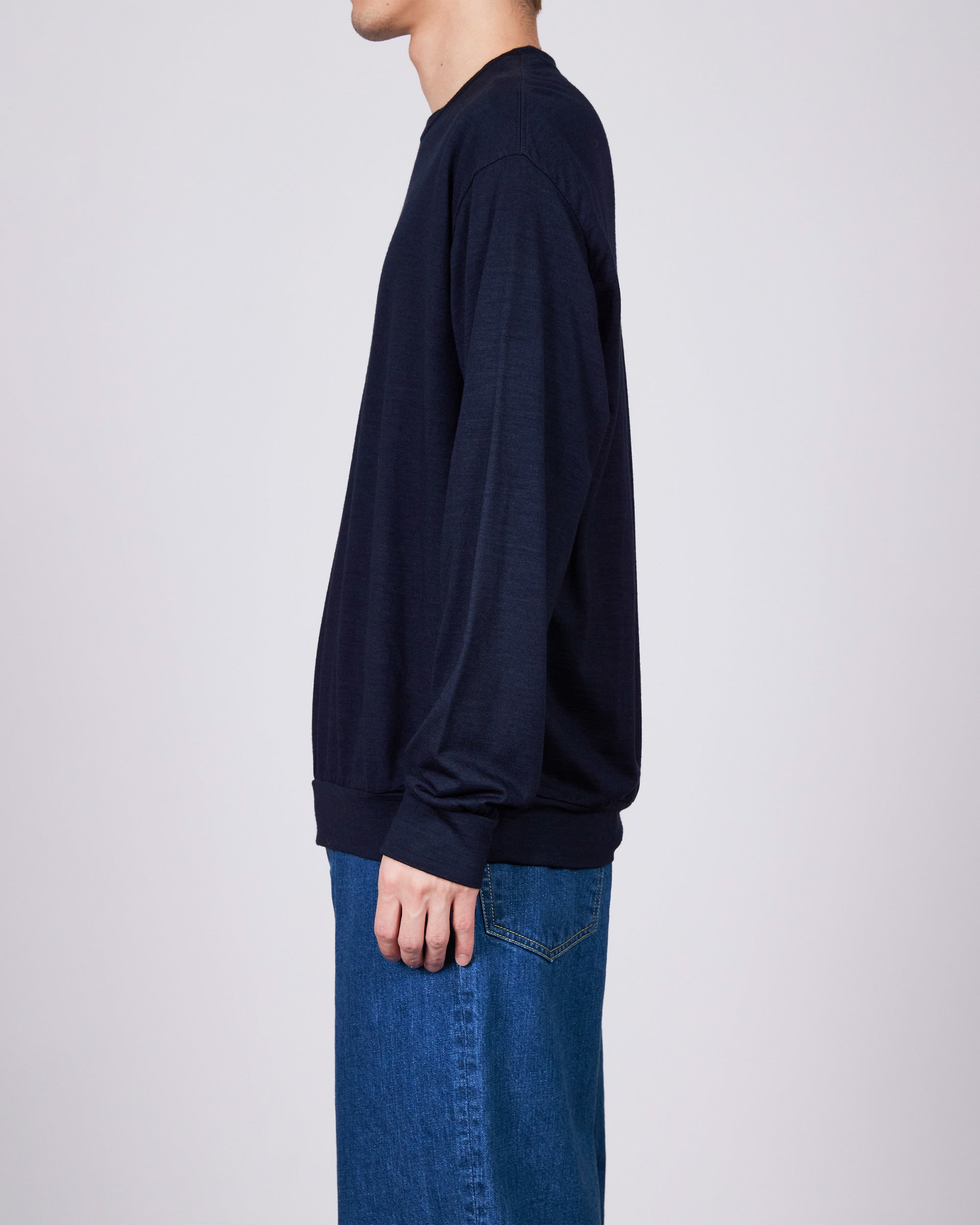 2/72 WOOL SINGLE JERSEY WASHABLE CREW NECK, Navy