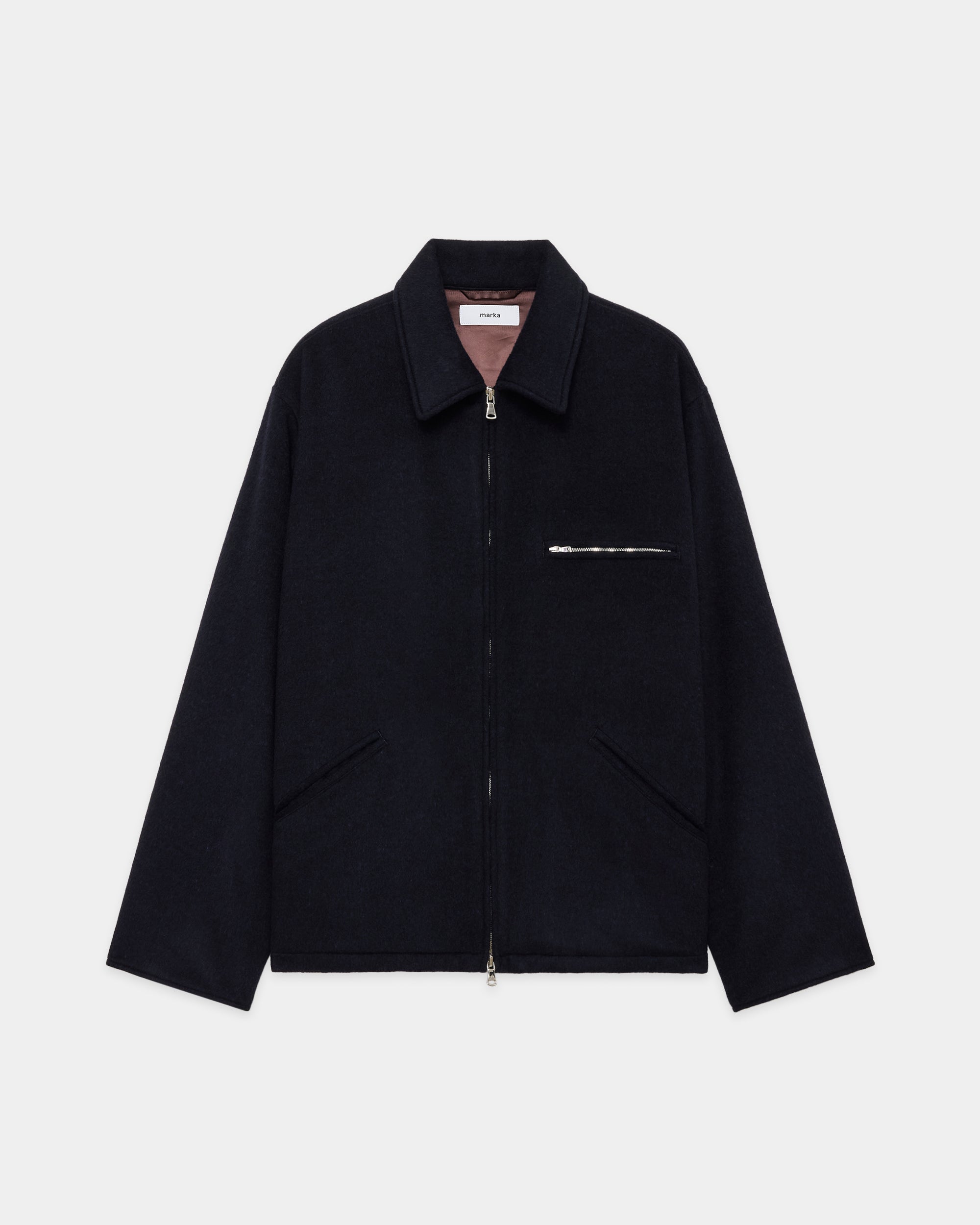 WOOL SILK BEAVER PUFFED WORK JACKET, Dark Navy