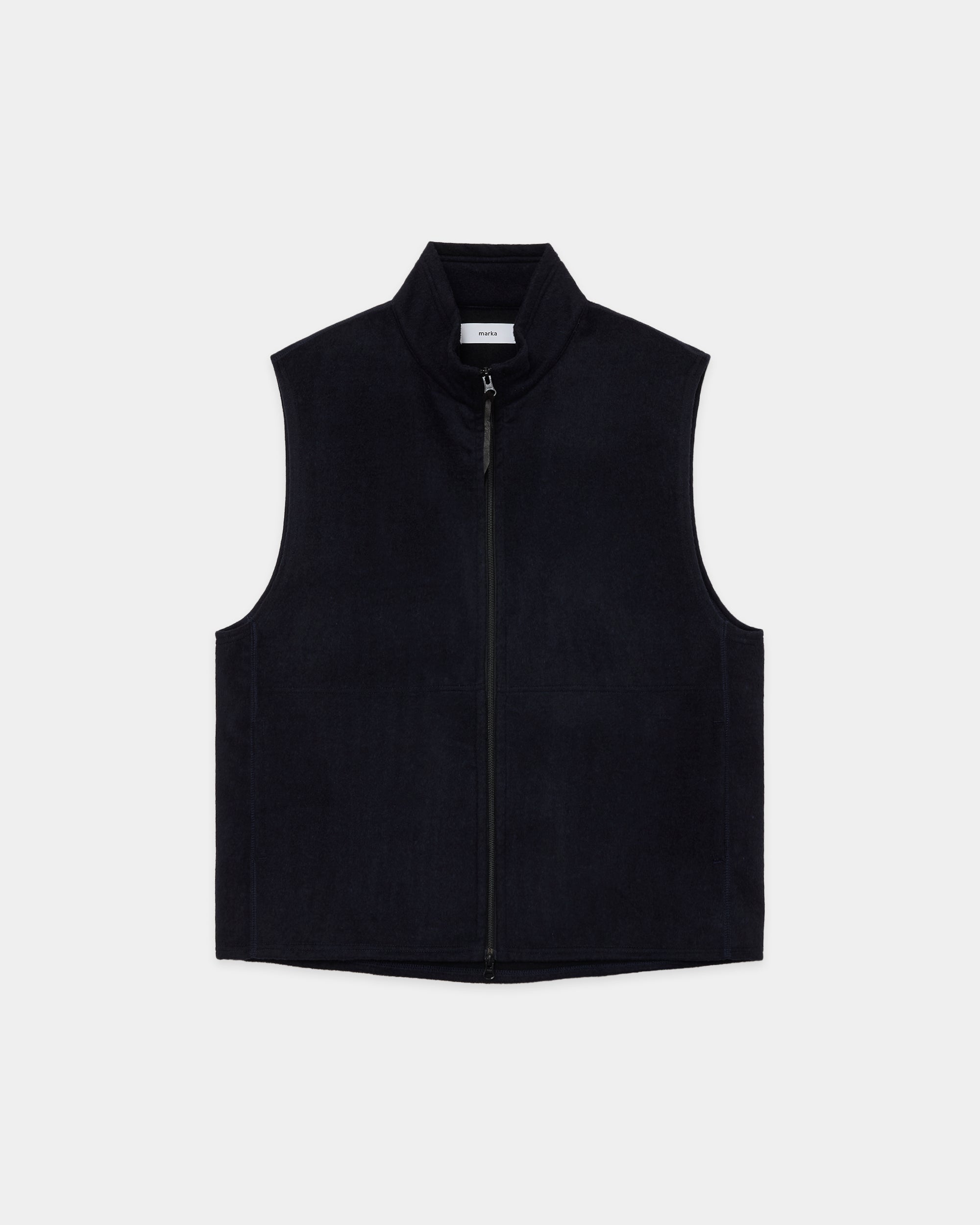 WOOL SILK BEAVER ZIP UP VEST, Dark Navy