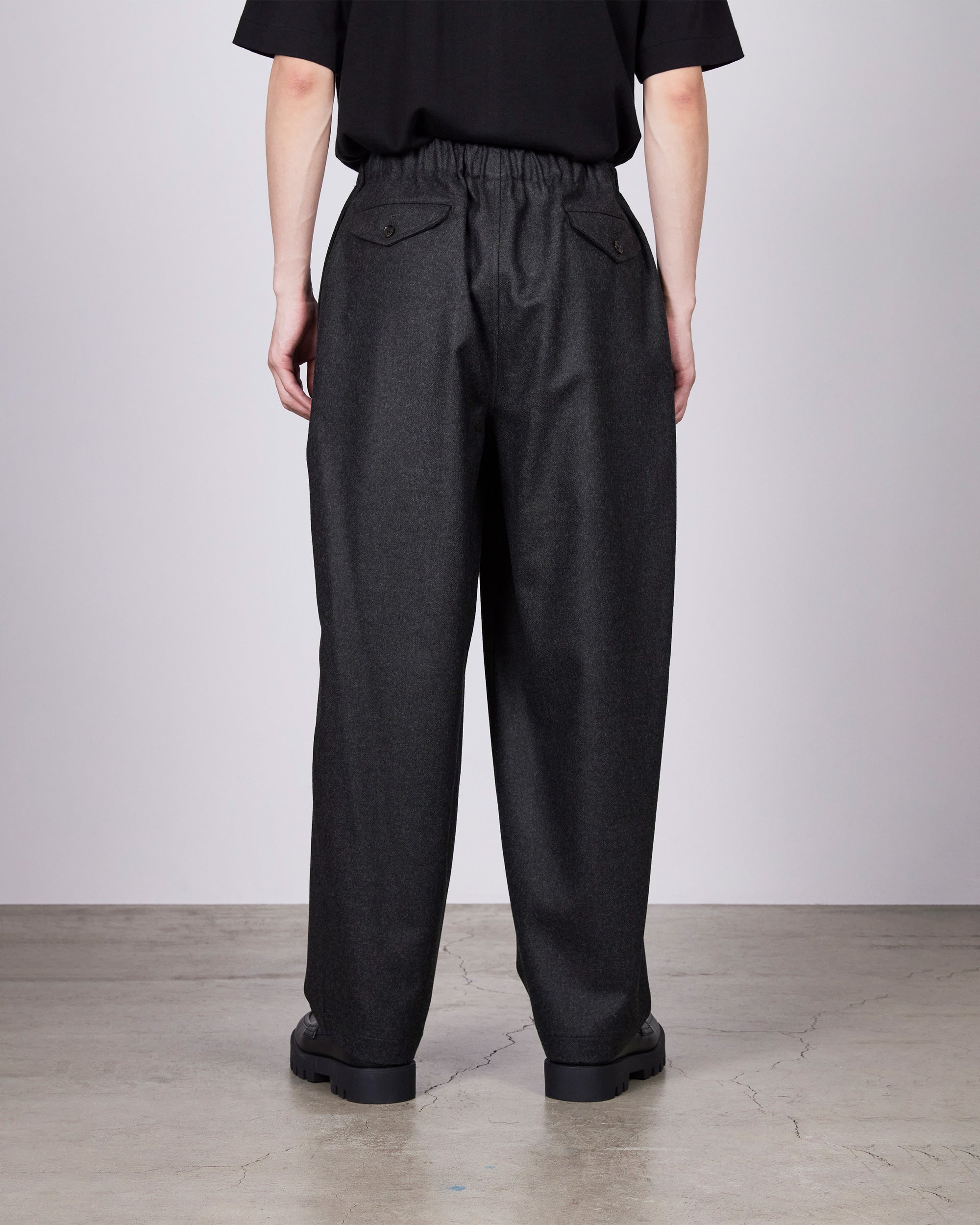 2/32 WOOL SOFT FLANNEL COCOON WIDE EASY PANTS, Top Charcoal