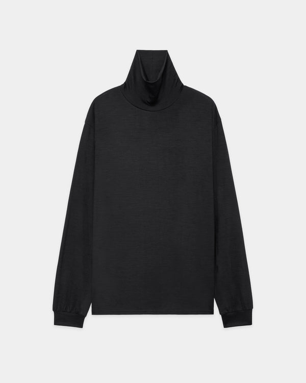 2/72 WOOL SINGLE JERSEY WASHABLE TURTLE NECK , Top Charcoal