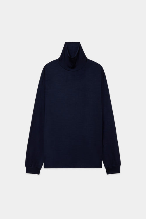 2/72 WOOL SINGLE JERSEY WASHABLE TURTLE NECK , Navy