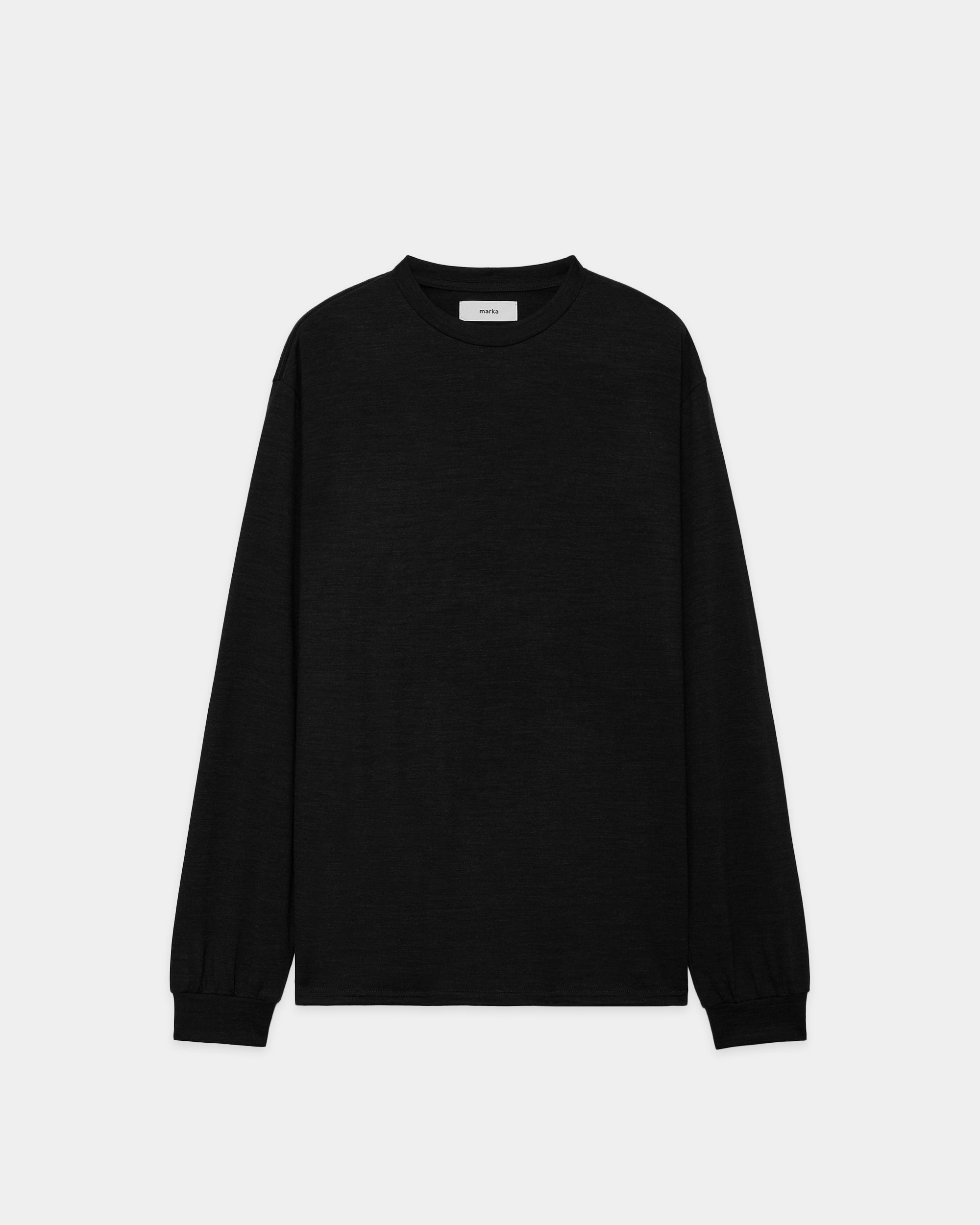 2/72 WOOL SINGLE JERSEY WASHABLE CREW NECK , Black