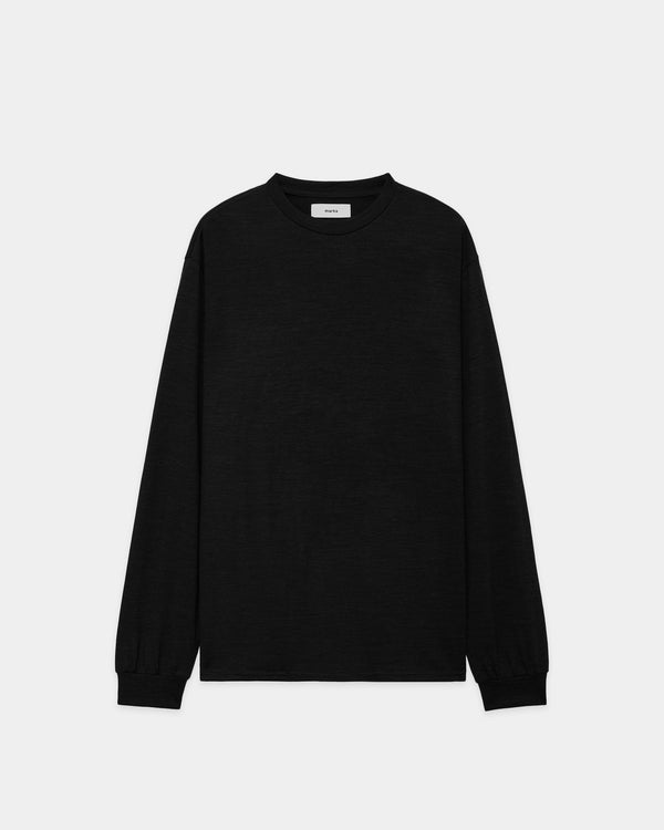 2/72 WOOL SINGLE JERSEY WASHABLE CREW NECK , Black