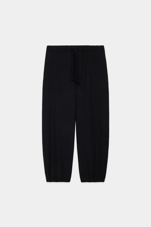 TUMBLED WOOL SERGE COCOON WIDE EASY PANTS, Chambray Black