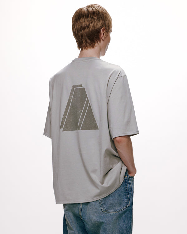 40/2 ORGANIC COTTON KNIT PRINT TEE ''LAYERED PYRAMID'', L Gray