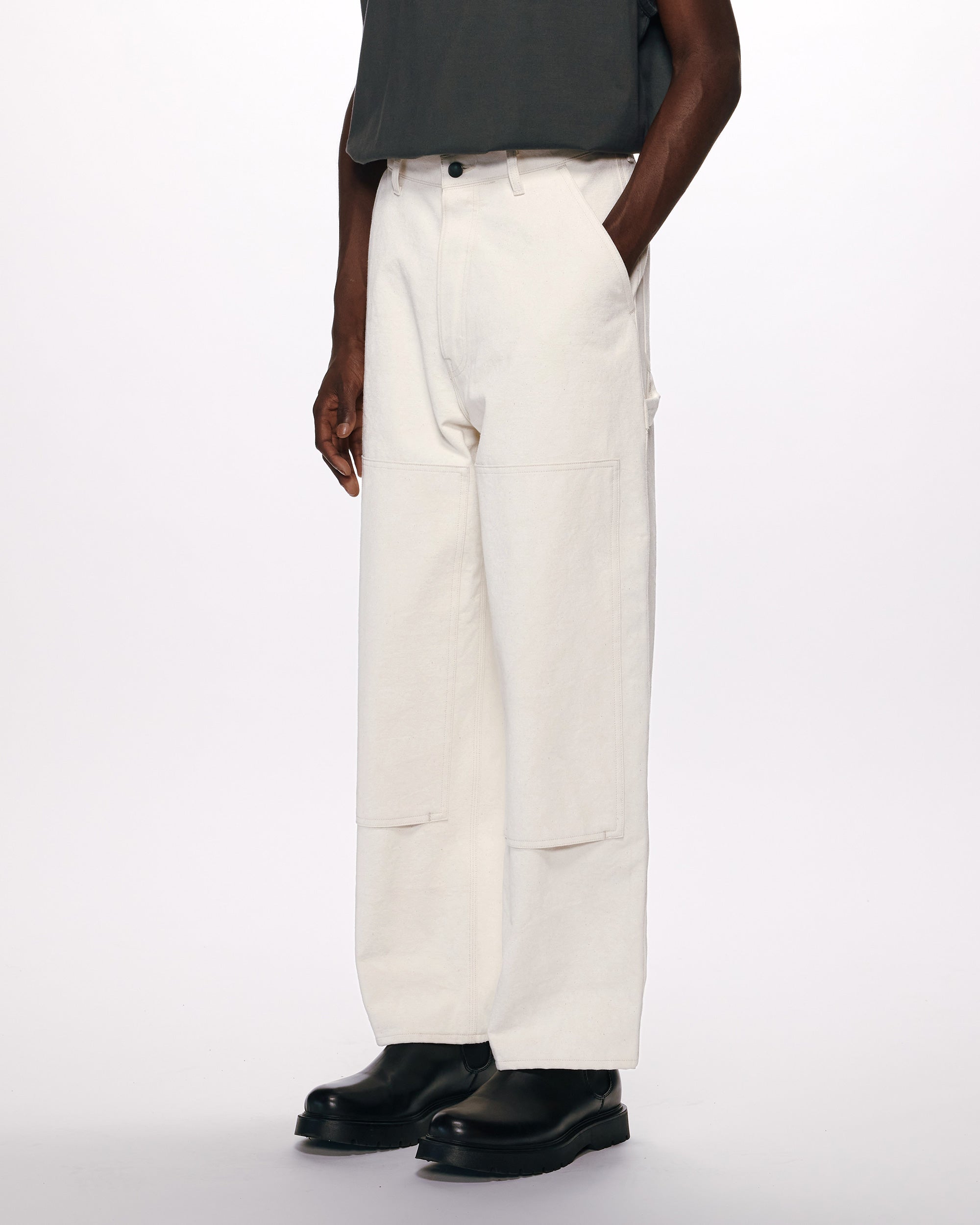 ORGANIC COTTON CANVAS ENGINEERED PANTS, White