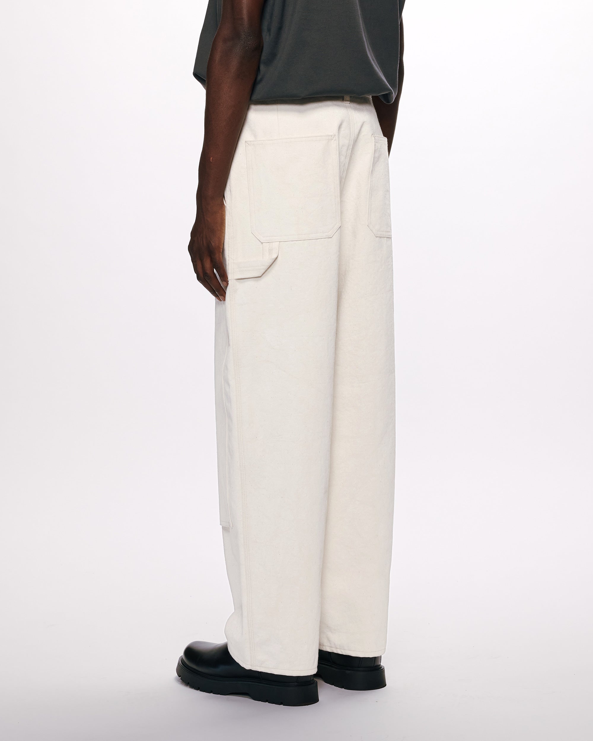 ORGANIC COTTON CANVAS ENGINEERED PANTS, White