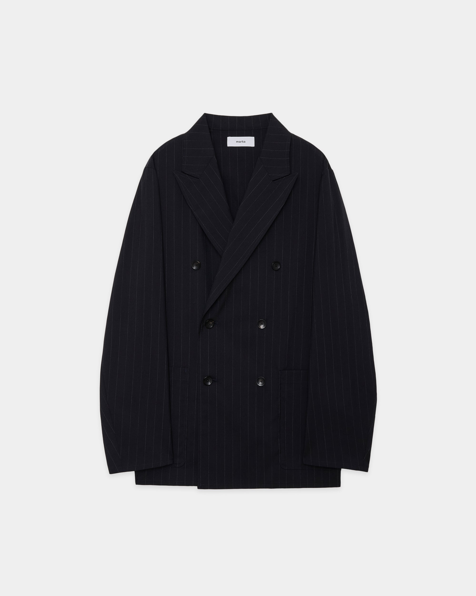 ウールトロピカル ワッシャー / ダブルブレステッドジャケット ルーズフィット, Navy Stripe