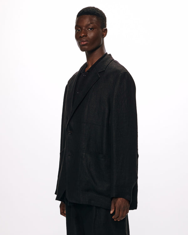 LINEN HERRINGBONE STROLL AROUND JACKET, Black