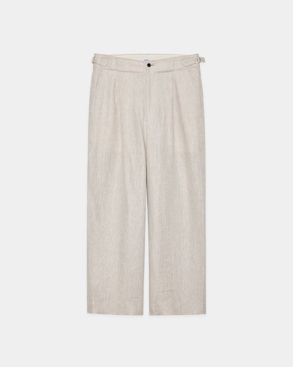 LINEN HERRINGBONE DANISH ARMY TROUSERS, Ecru