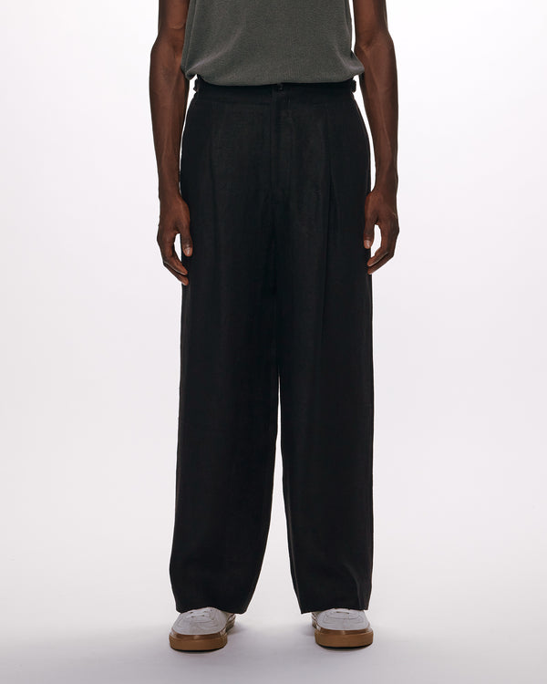 LINEN HERRINGBONE DANISH ARMY TROUSERS, Black