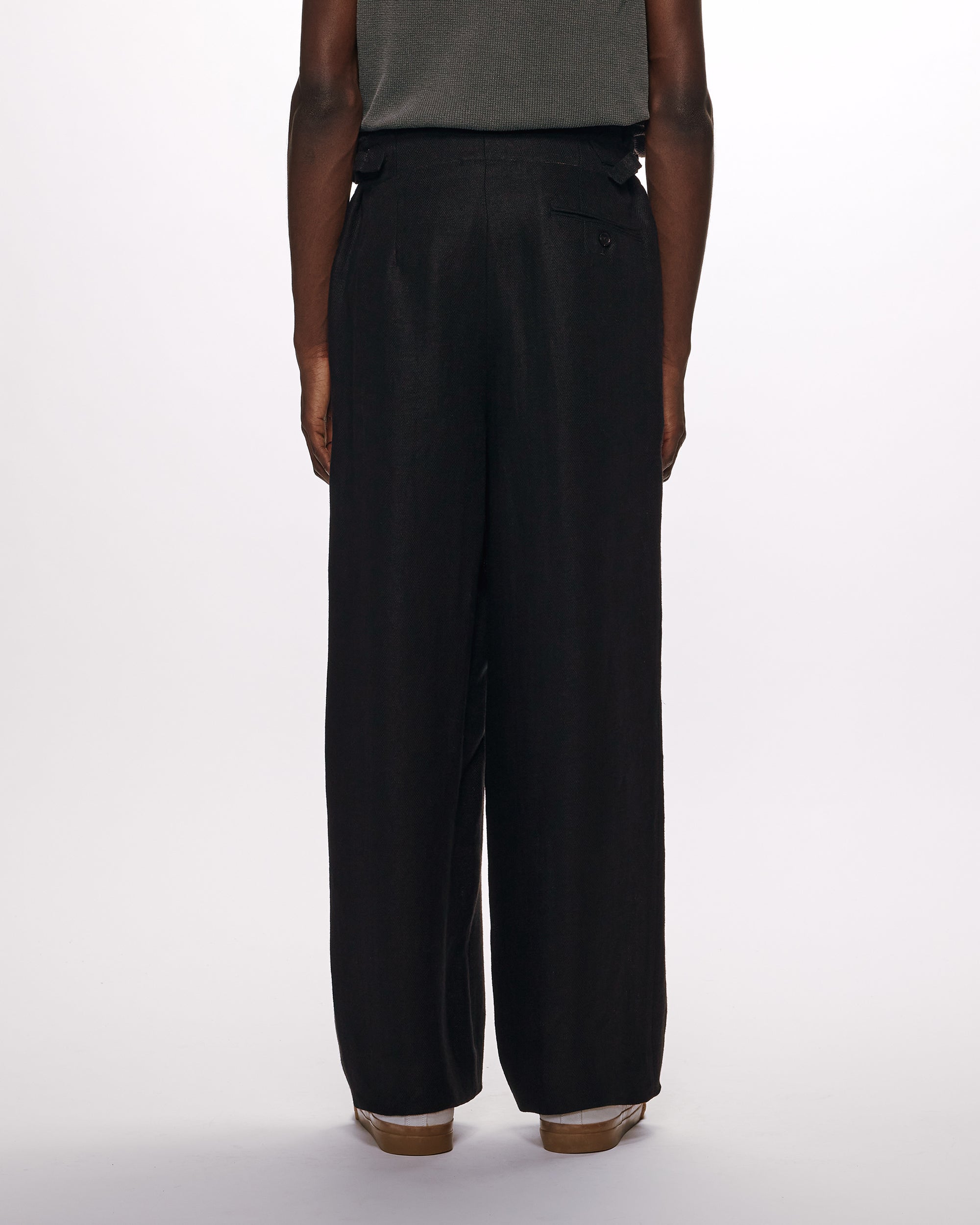 LINEN HERRINGBONE DANISH ARMY TROUSERS, Black