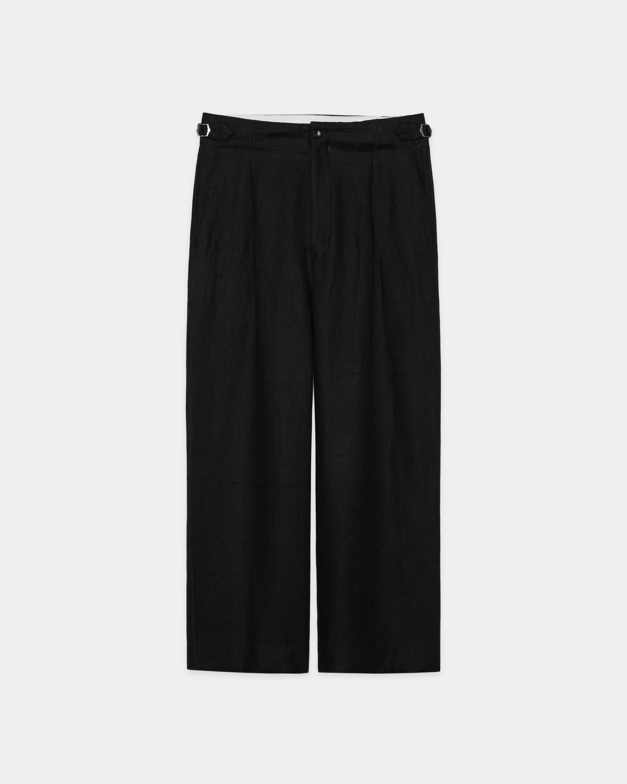 LINEN HERRINGBONE DANISH ARMY TROUSERS, Black