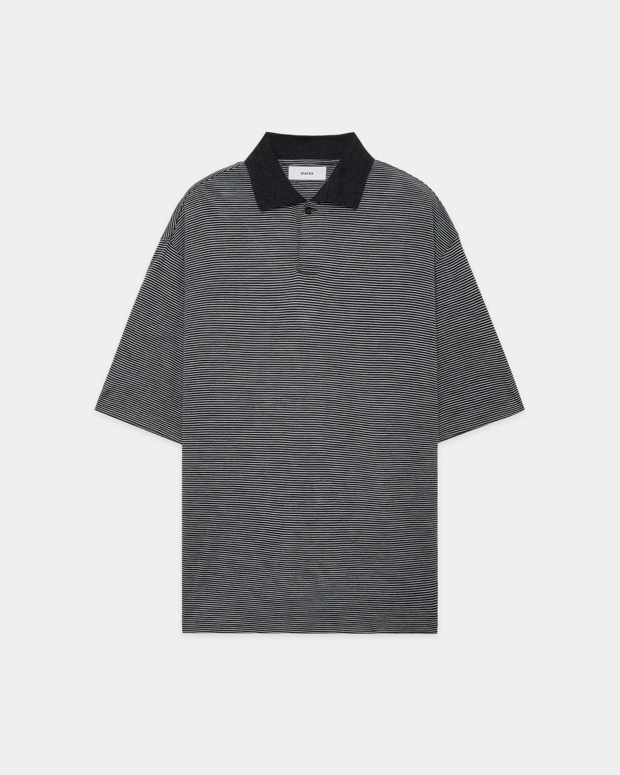 SUPER120's WOOL SINGLE JERSEY WASHABLE ONE BUTTON POLO S/S TEE, Gray x White