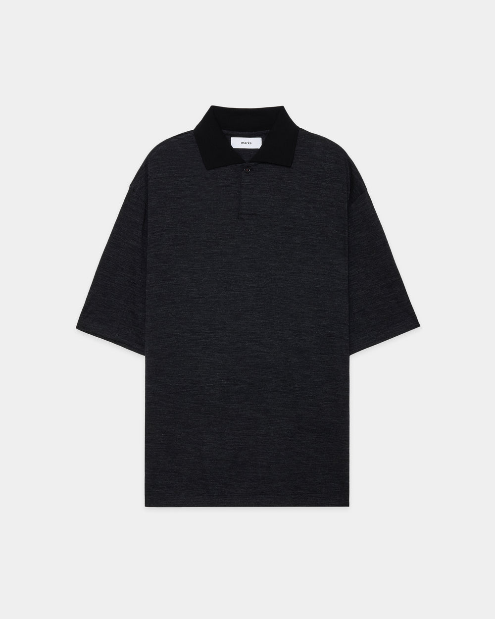 ウォッシャブルウール天竺ボーダー / ワンボタンポロS/S TEE, Heather Black