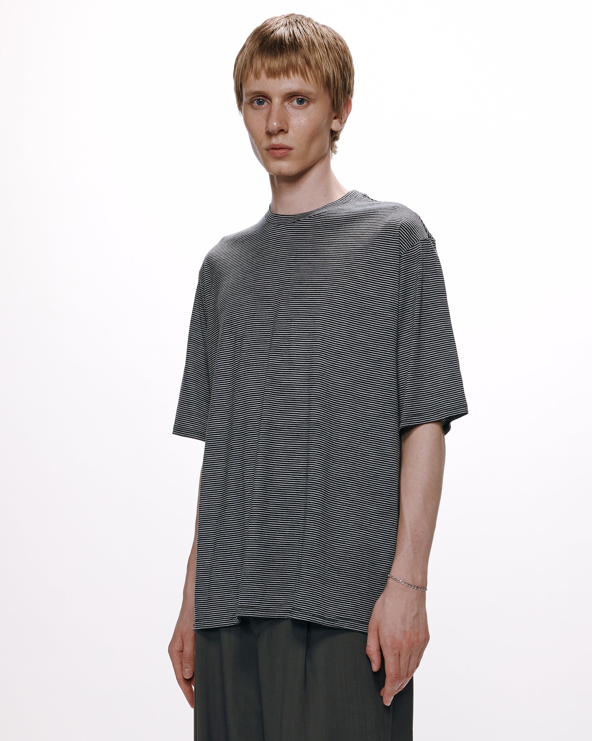 SUPER120's WOOL SINGLE JERSEY WASHABLE CREW NECK TEE, Gray x