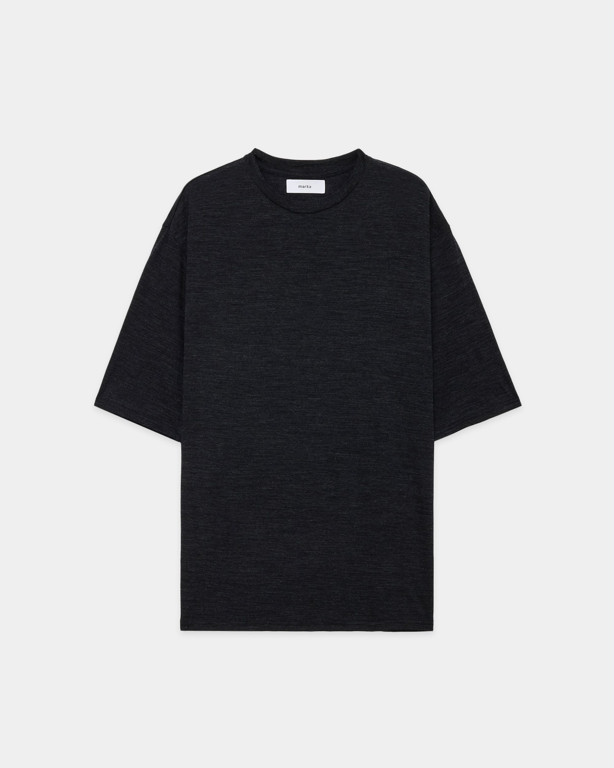 SUPER120's WOOL SINGLE JERSEY WASHABLE CREW NECK TEE, Heather Black