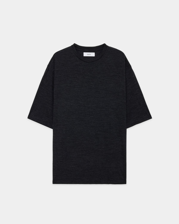 SUPER120's WOOL SINGLE JERSEY WASHABLE CREW NECK TEE, Heather Black