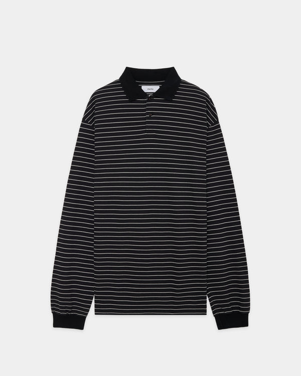 40//1 ORGANIC COTTON HIGH TWISTED PIQUE TWO BUTTON POLO L/S TEE, Black x White