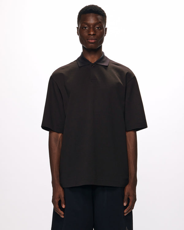 40//1 ORGANIC COTTON HIGH TWISTED PIQUE ONE BUTTON POLO S/S TEE, Ink Black