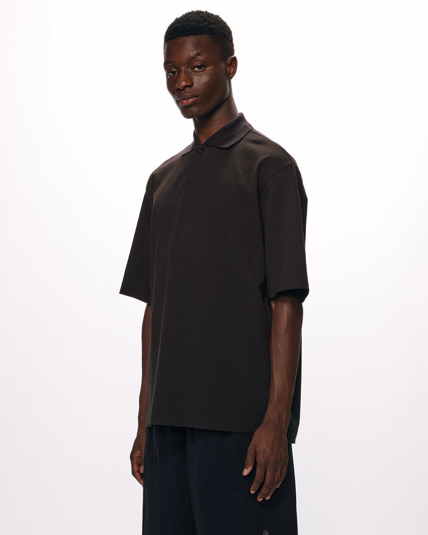 40//1 ORGANIC COTTON HIGH TWISTED PIQUE ONE BUTTON POLO S/S TEE, Ink Black