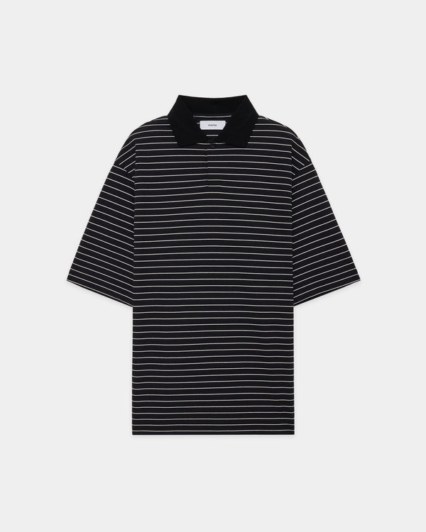 40//1 ORGANIC COTTON HIGH TWISTED PIQUE ONE BUTTON POLO S/S TEE, Black x White