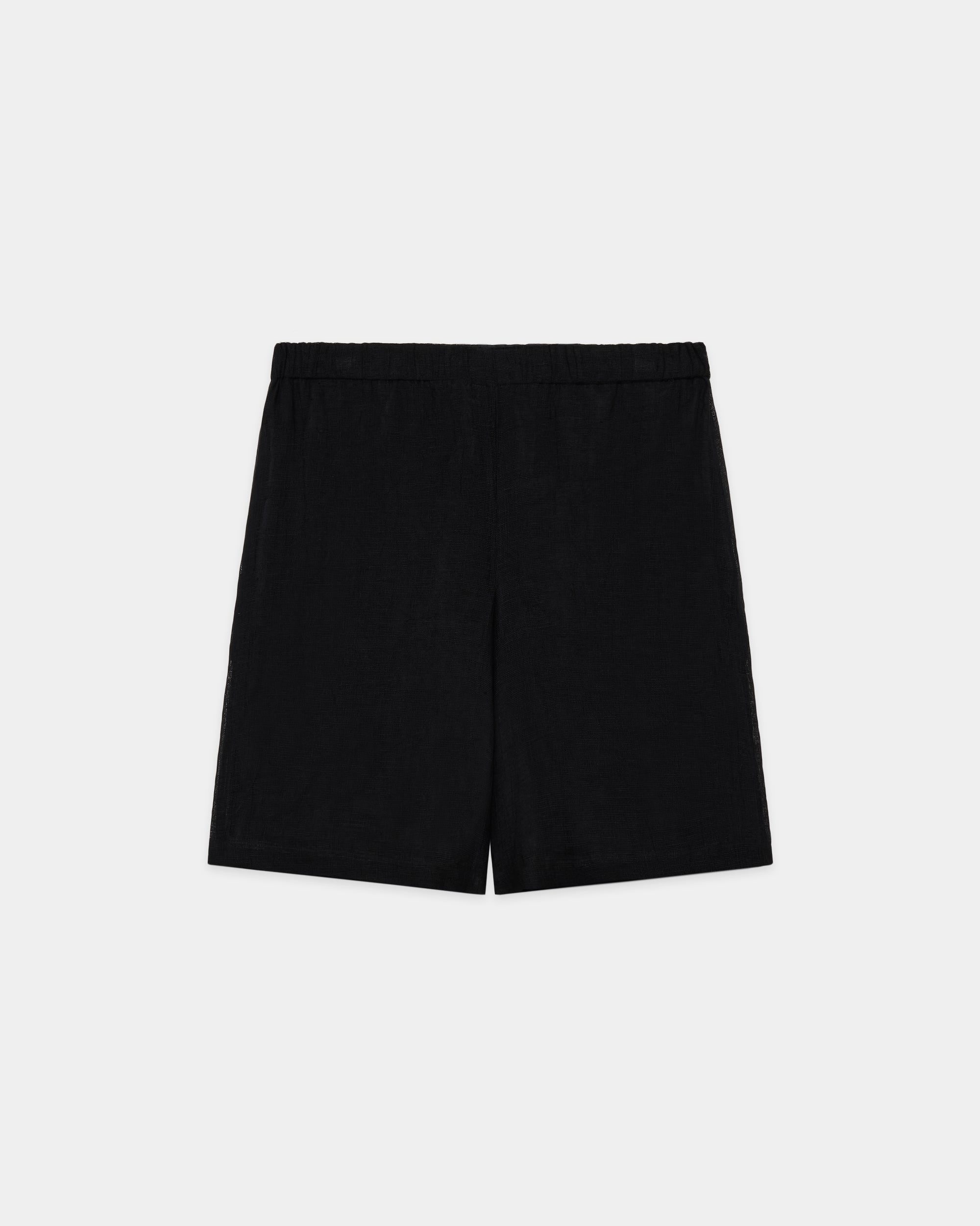 LINEN MESH MESH SHORTS, Black