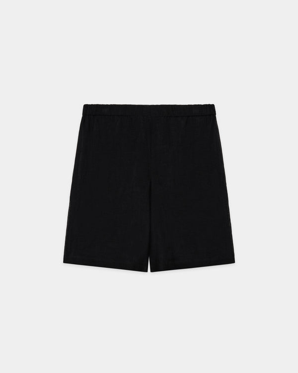 LINEN MESH MESH SHORTS, Black