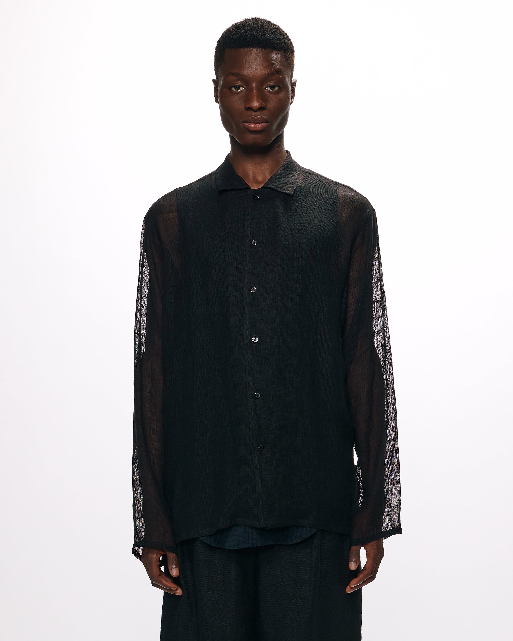 LINEN MESH MESH SHIRT, Black