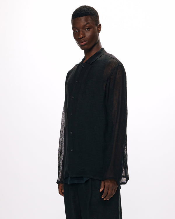 LINEN MESH MESH SHIRT, Black