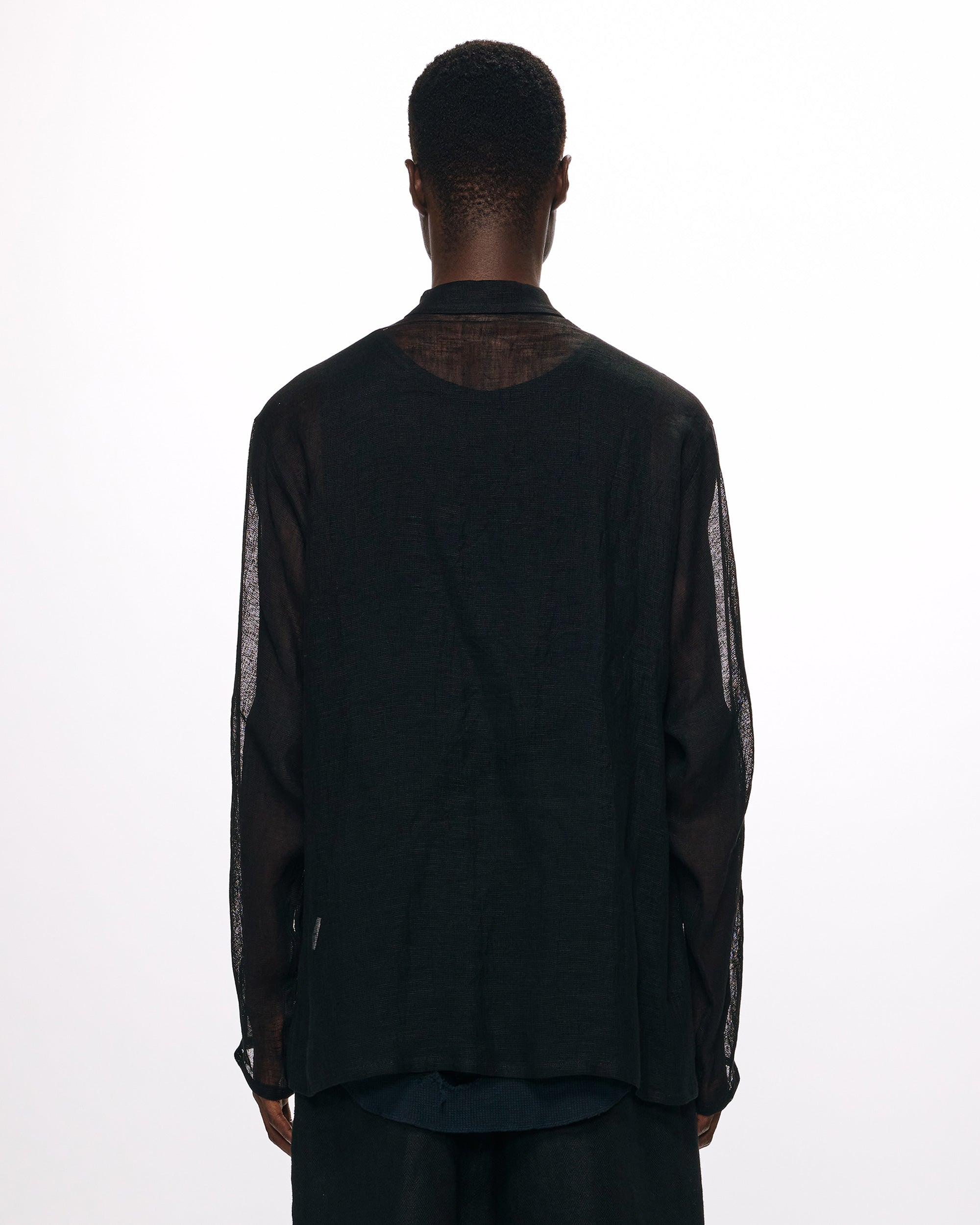 LINEN MESH MESH SHIRT, Black