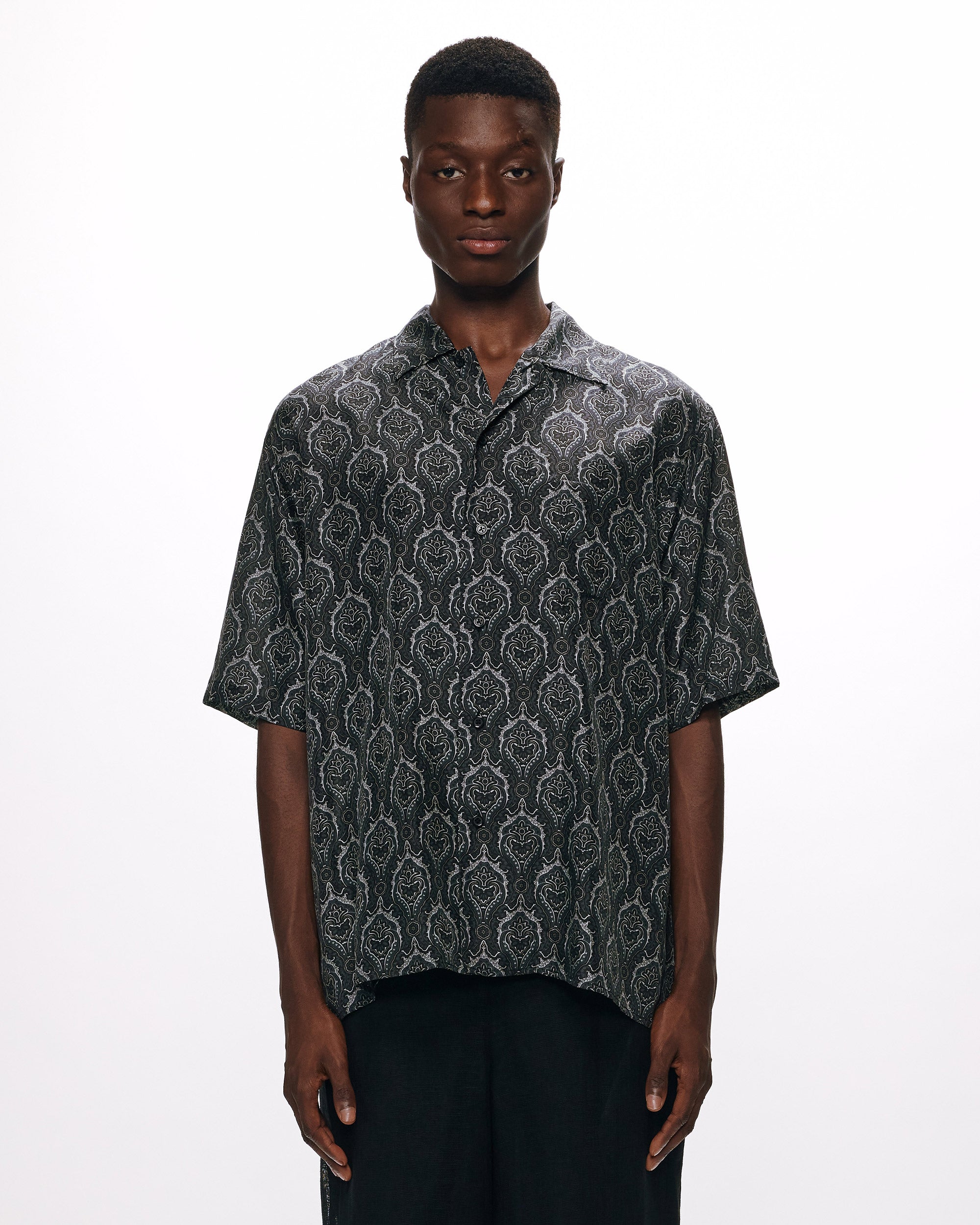 HABUTAE SILK SILK OPEN COLLAR SHIRT, Wall Cloth