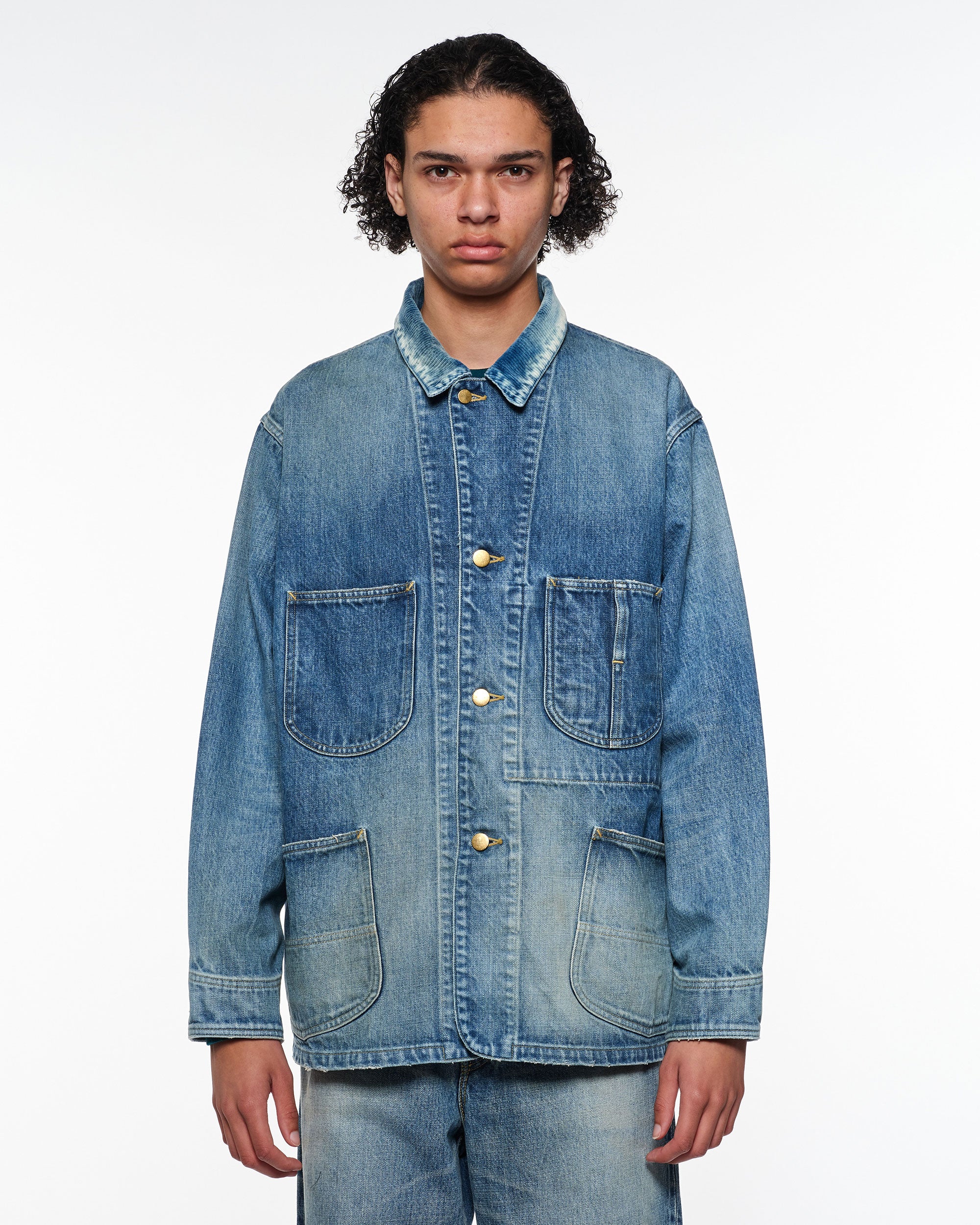 ORGANIC COTTON 13.5oz SELVEDGE DENIM COVERALL JACKET, Used Washed