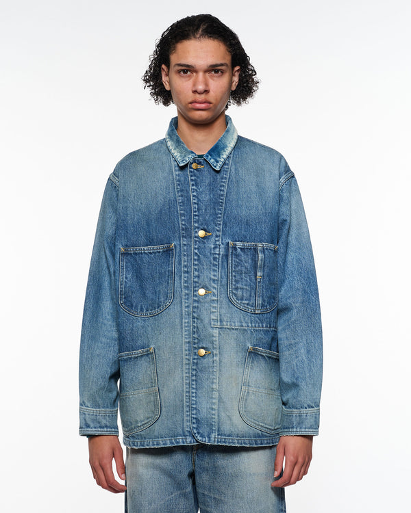 ORGANIC COTTON 13.5oz SELVEDGE DENIM COVERALL JACKET, Used Washed