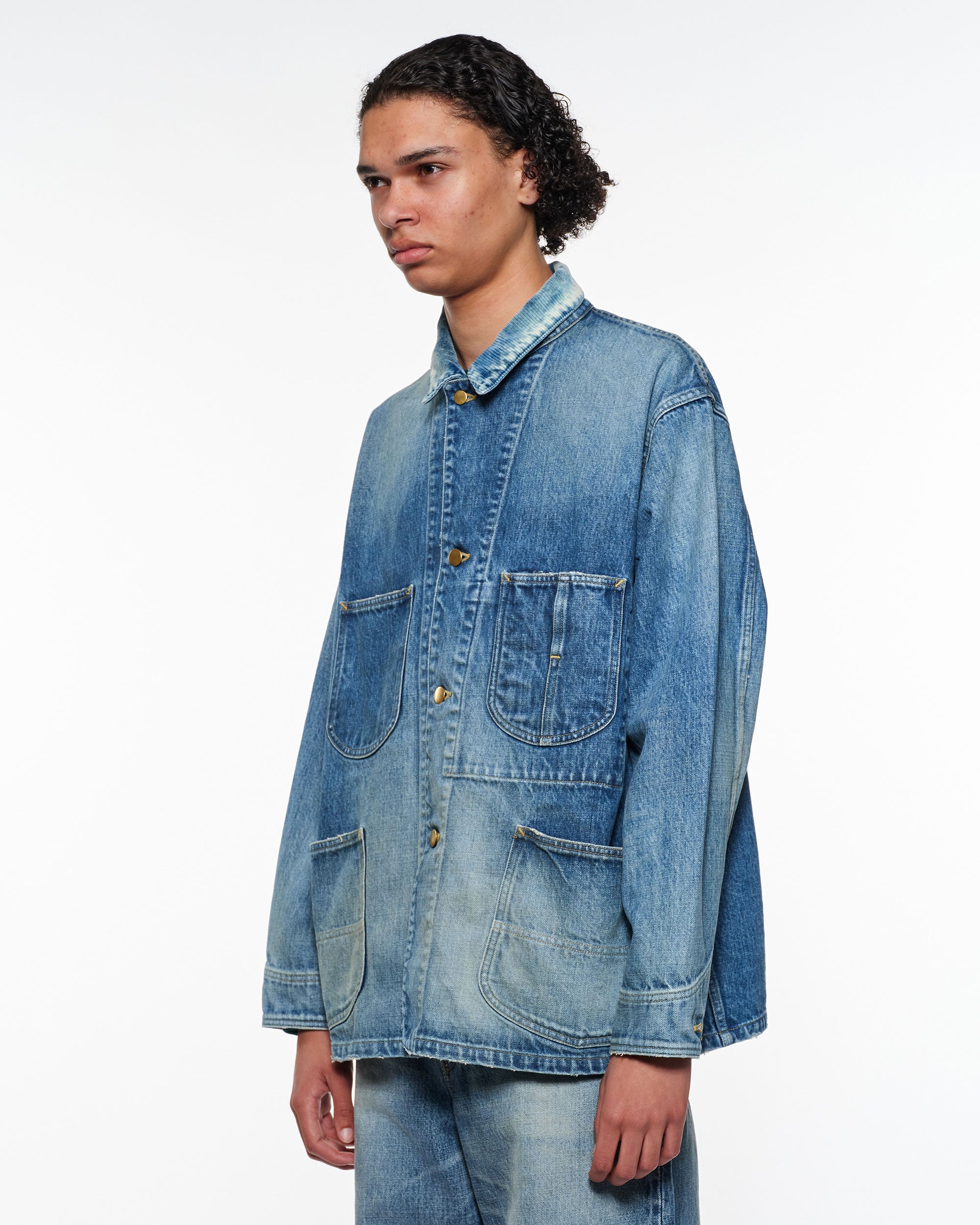 ORGANIC COTTON 13.5oz SELVEDGE DENIM COVERALL JACKET, Used Washed