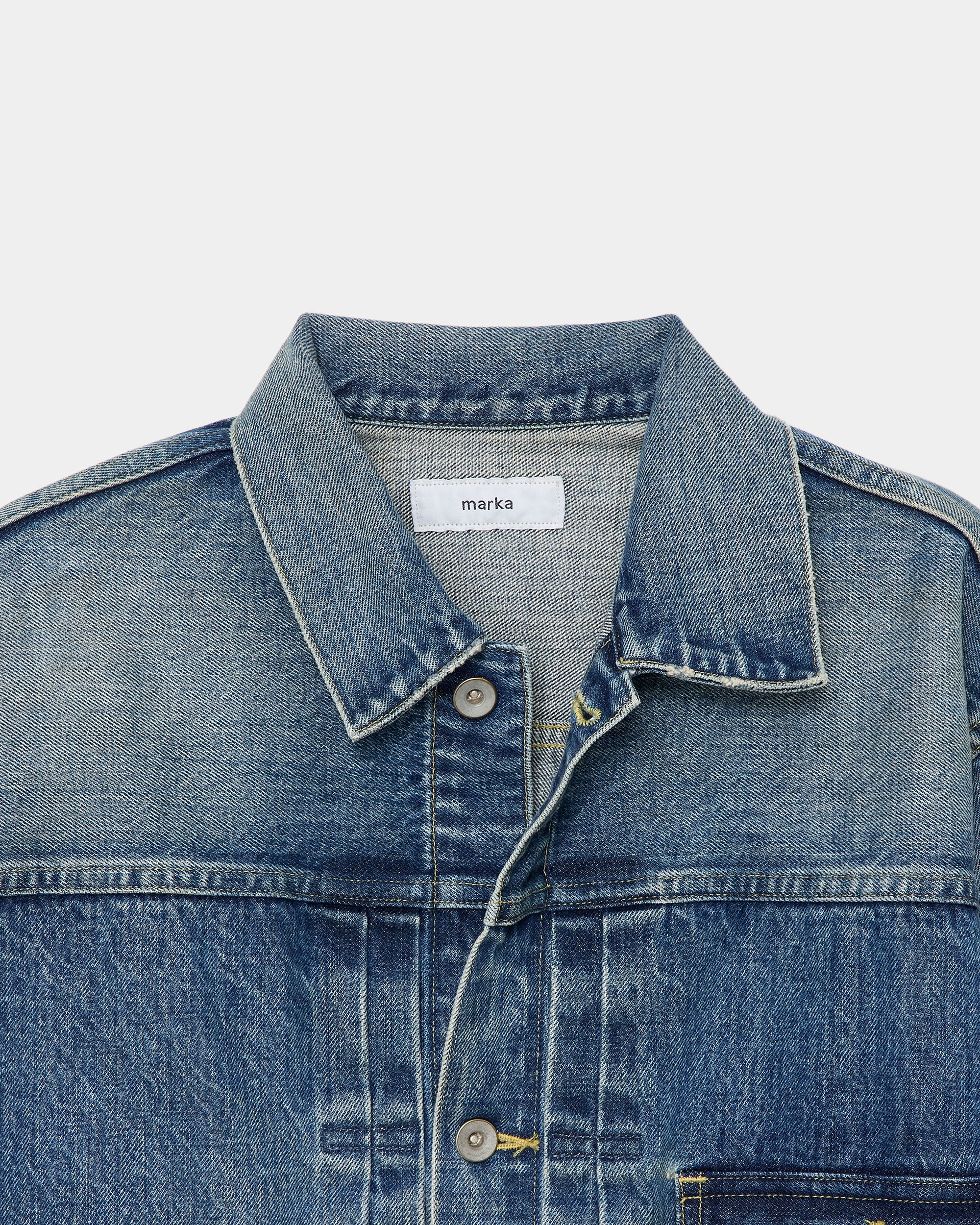 オーガニックコットン 13.5oz セルビッチデニム / Type-1デニムジャケット, Used Washed