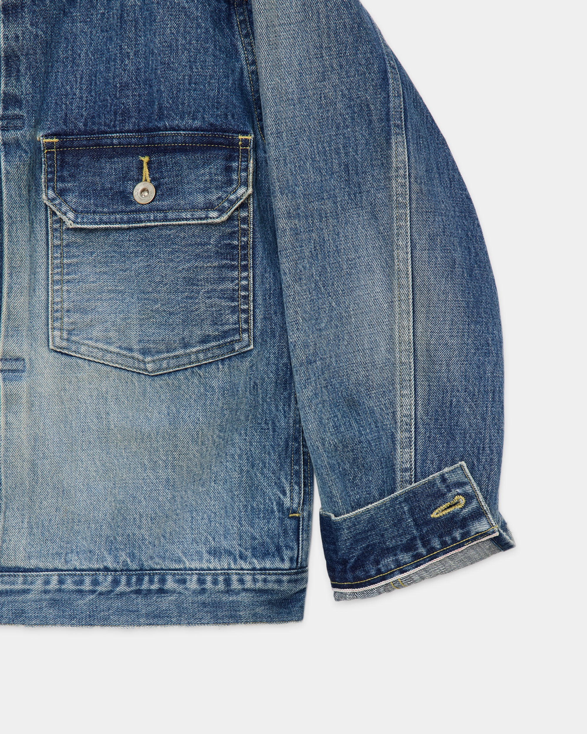 オーガニックコットン 13.5oz セルビッチデニム / Type-1デニムジャケット, Used Washed